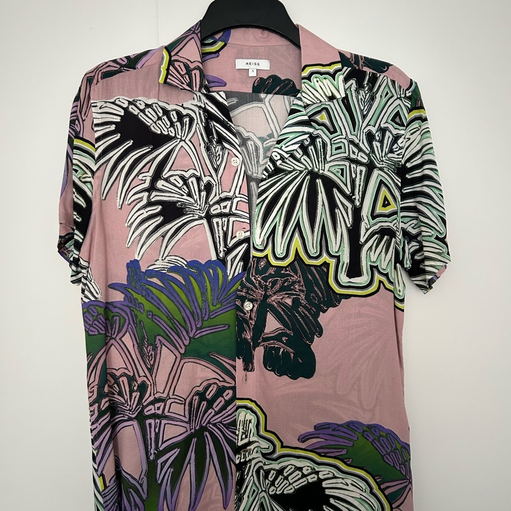 Reiss Pink and Black Tropical Print Men's Shirt